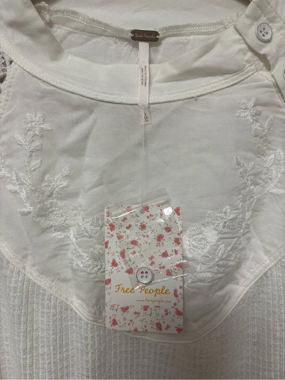 Free People Sweetest Thing Thermal Top Ivory White Size Large NWT New